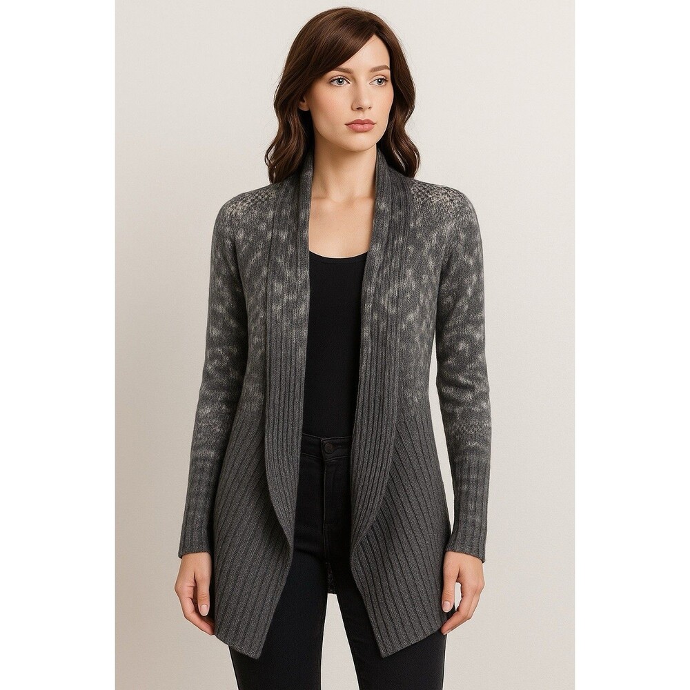 Makali Open Front Cardigan Sweater Size L‎ Charcoal Gray Wool Blend Cottage Core